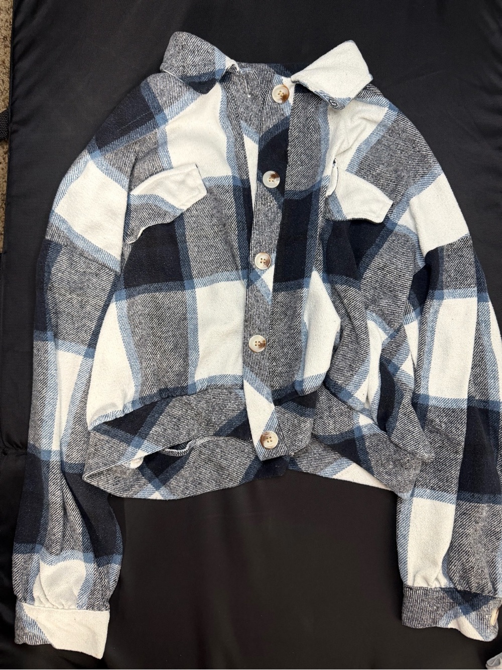 Cropped Blue & White Plaid Button-Up Shacket